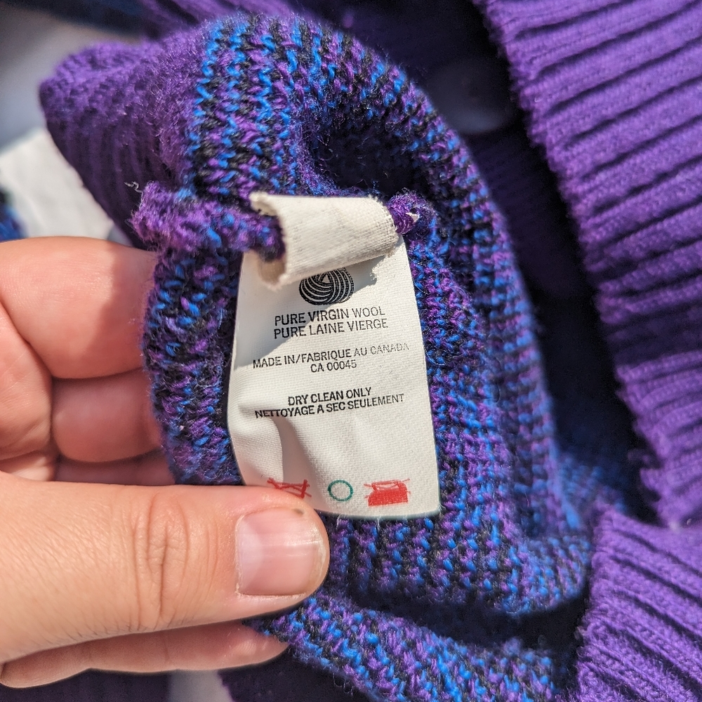 COPY - Vintage Macaire Purple, Blue & Black Wool Knit Button Front Cardigan Med… - Picture 3 of 6